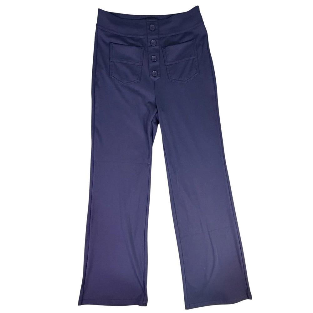 Navy‎ Blue Button Front Wide Leg Pants Women's Size Small Polyester Spandex - Picture 2 of 7